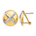 14k and White Rhodium 16mm Polished X-Circle Omega Back Post Earrings, 16 x 16 mm