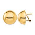 14k 20mm Polished Half Ball Omega Back Post Earrings, 20 x 20 mm