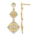 14k and White Rhodium Diamond-cut Filigree Dangle Post Earrings, 38 x 15 mm