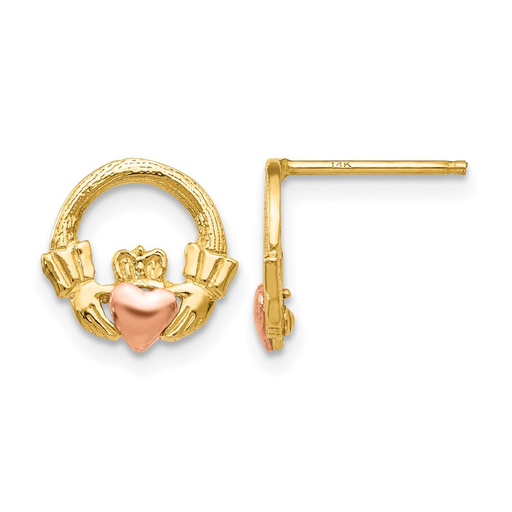14k Two-tone Claddagh Post Earrings, 10 x 10 mm