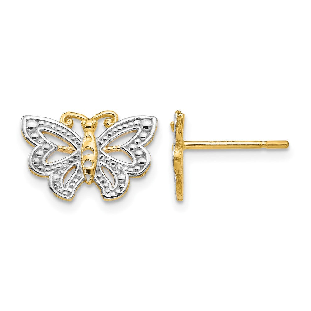 14k and White Rhodium Butterfly Post Earrings, 8 x 12 mm