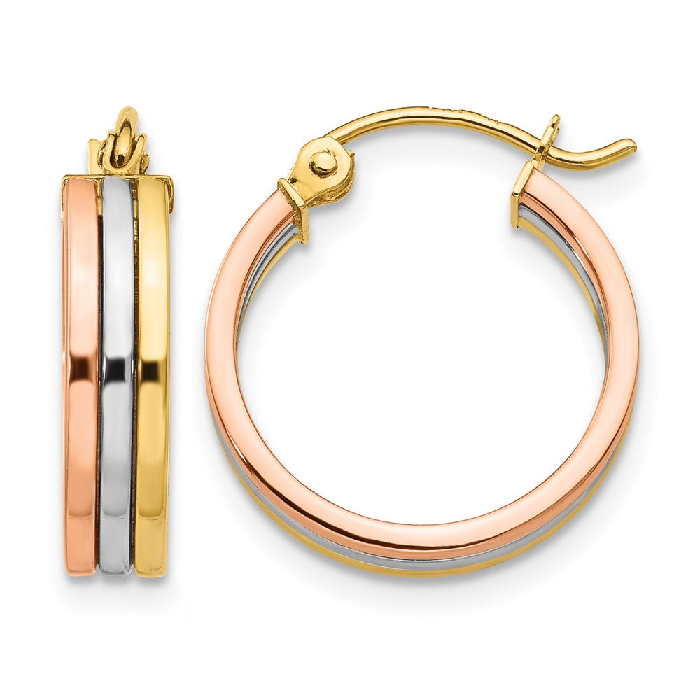 14K Tri Color Hoop Earrings, 18 x 4 mm