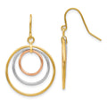 14k Tri-Color Graduated Circles Dangle French Hook Earrings, 40 x 20 mm