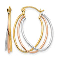14K Tri Color Hoop Earrings, 25 x 4.5 mm