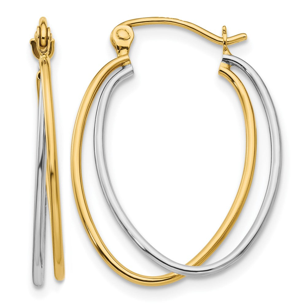 14K Two Tone Hoop Earrings, 15 x 3 mm