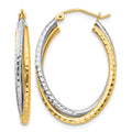 14k Two-tone Diamond-cut Polished Oval Hoop Earring, 32 x 4.25 mm