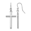 14k White Gold Hollow Polished Cross Dangle French Hook Earrings, 43 x 15 mm