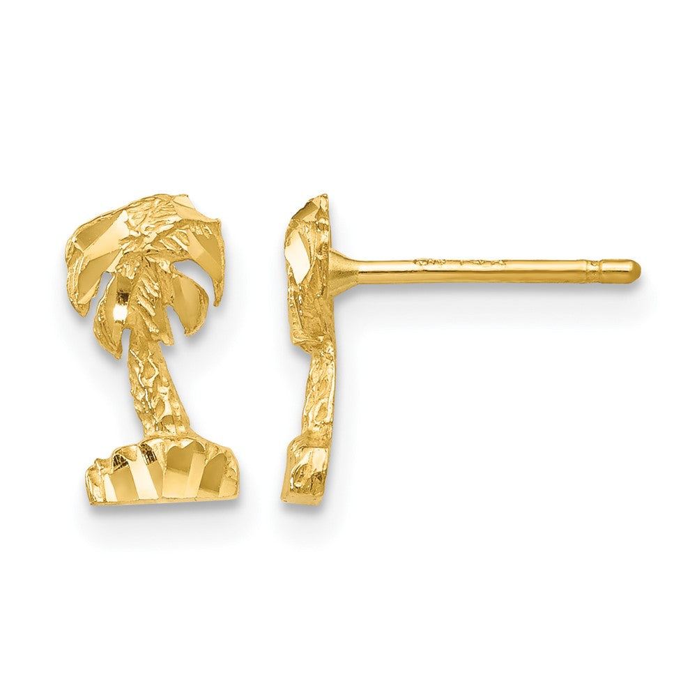 14K Diamond-cut Palm Tree Post Earrings, 9 x 5 mm