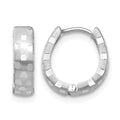 14K White Gold Diamond Cut 4mm Patterned Hinged Hoop Earrings, 14 x 4 mm