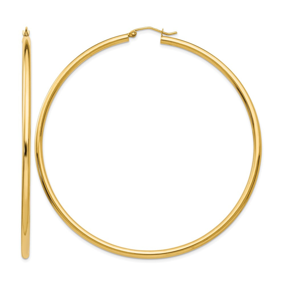 14k 2.25x70mm Polished Round Tube Hoop Earrings, 70 x 2.25 mm