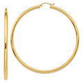 14k 3x70mm Polished Round Tube Hoop Earrings, 70 x 3 mm