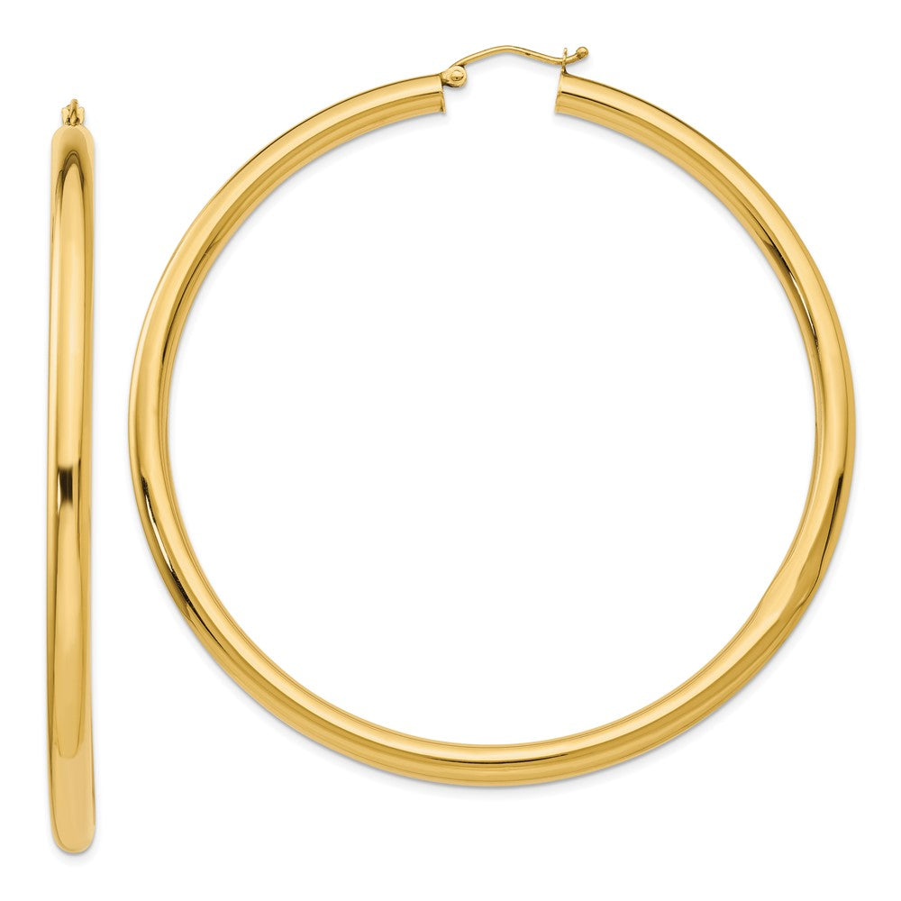 14k 4x70mm Polished Round Tube Hoop Earrings, 70 x 4 mm
