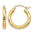 14k 3x20mm Diamond-cut Tube Hoop Earrings, 20 x 3 mm