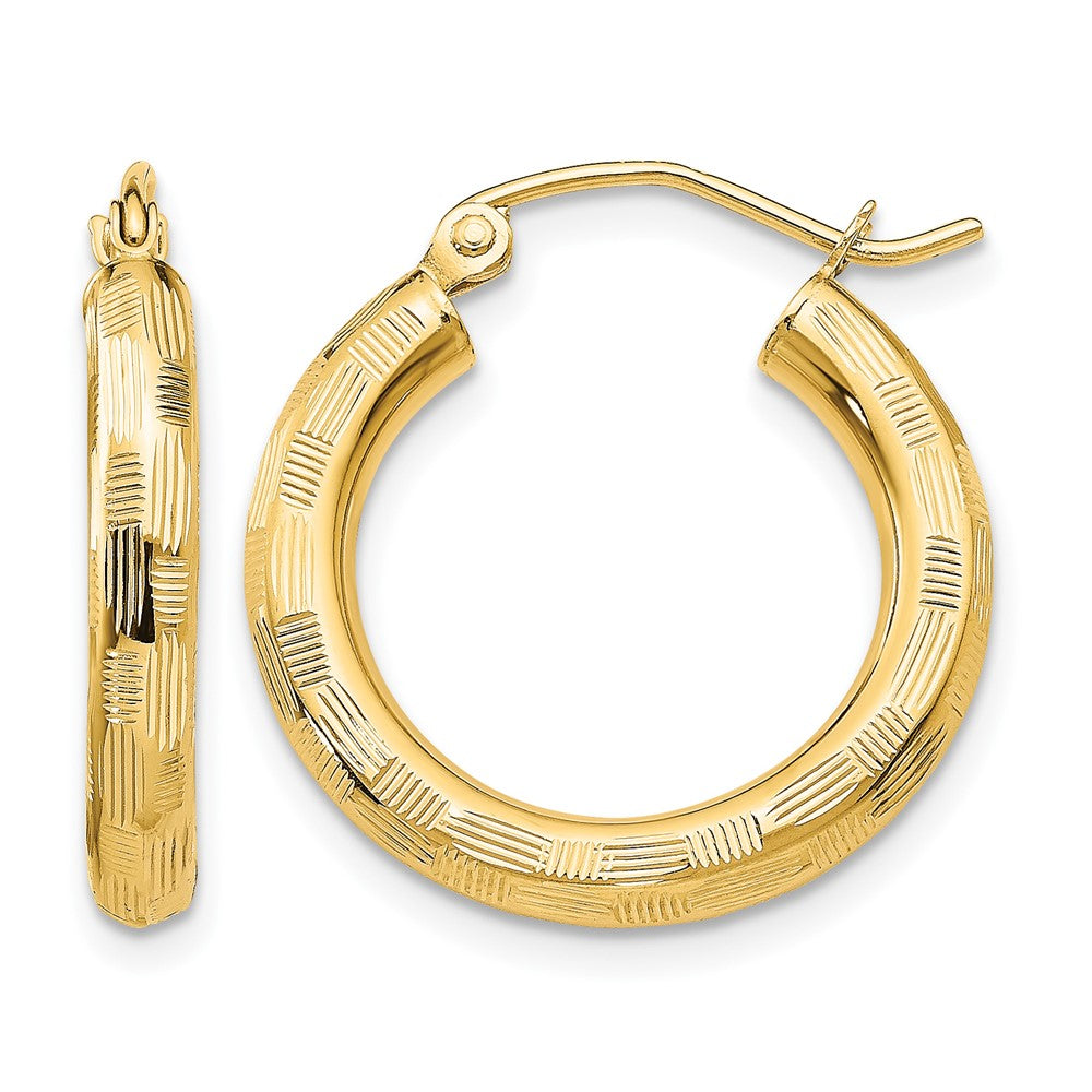 14k 3x20mm Diamond-cut Tube Hoop Earrings, 20 x 3 mm