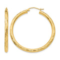14k 3x40mm Diamond-cut Tube Hoop Earrings, 40 x 3 mm