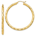 14k 3x45mm Diamond-cut Tube Hoop Earrings, 45 x 3 mm