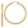 14k 3x50mm Diamond-cut Tube Hoop Earrings, 50 x 3 mm