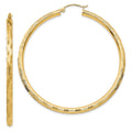 14k 3x55mm Diamond-cut Tube Hoop Earrings, 55 x 3 mm