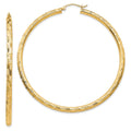 14k 3x60mm Diamond-cut Tube Hoop Earrings, 60 x 3 mm