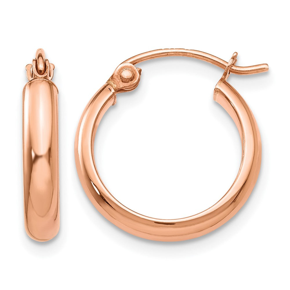 14k Rose Gold 2.75x15mm Polished Tube Hoop Earrings, 15 x 2.75 mm