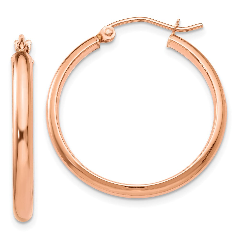 14k Rose Gold 2.75x25mm Polished Tube Hoop Earrings, 25 x 2.75 mm