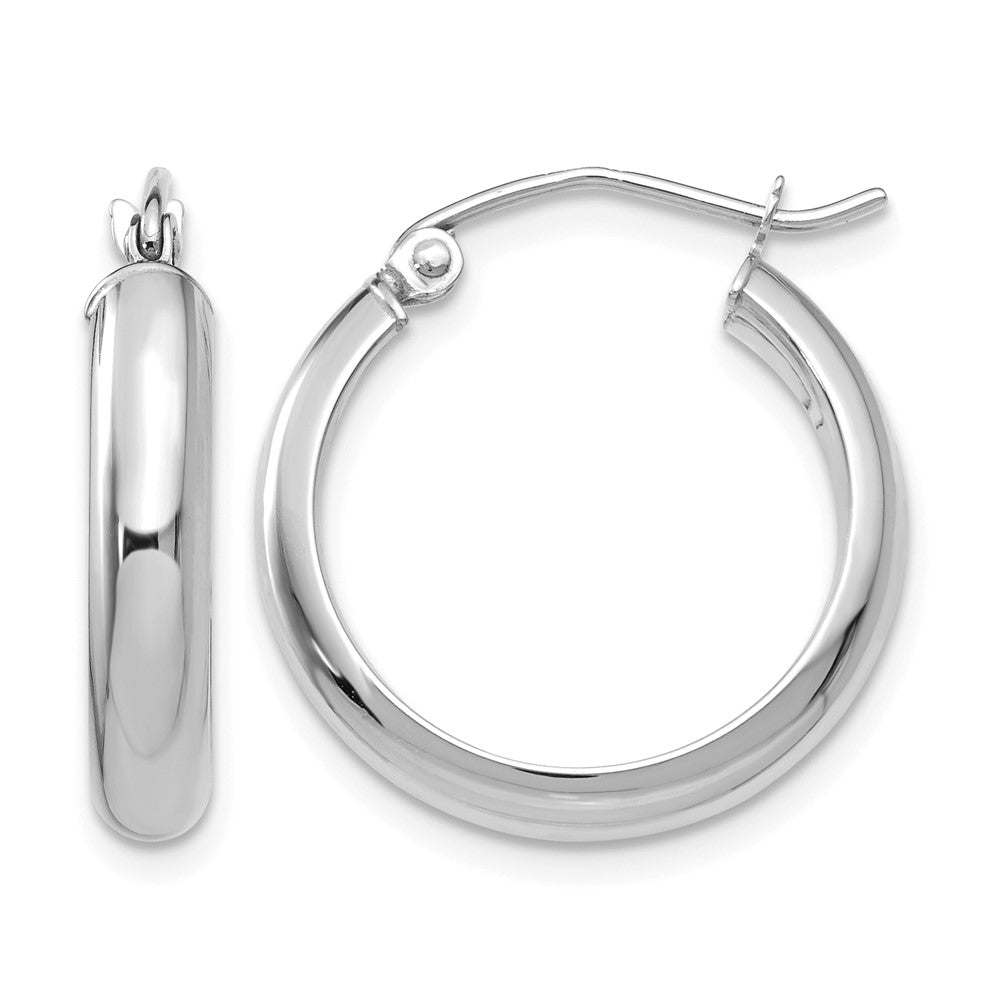 14k White Gold 3.75x20mm Round Tube Hoop Earrings, 20 x 4 mm