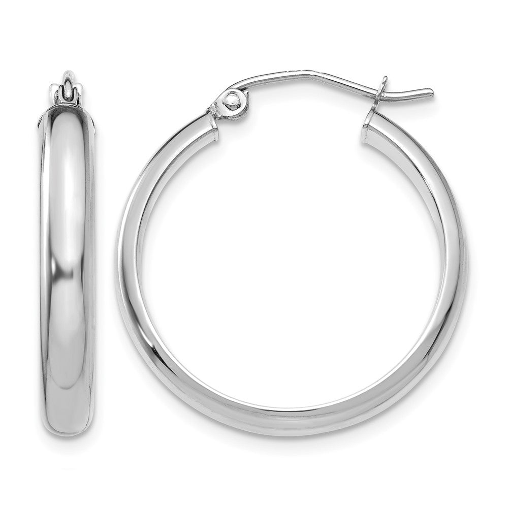 14k White Gold 3.75x21mm Round Tube Hoop Earrings, 26 x 4 mm