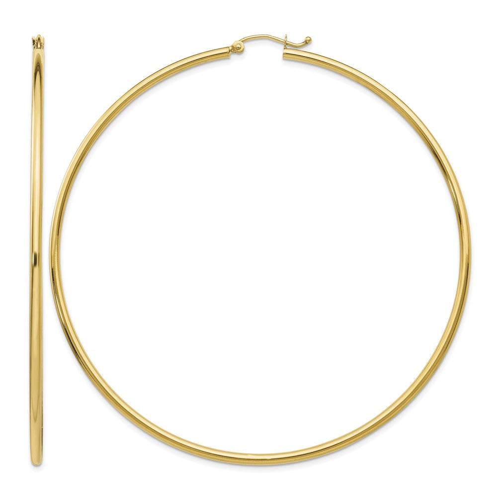 14k 2x75mm Polished Lightweight Round Tube Hoop Earrings, 75 x 2 mm