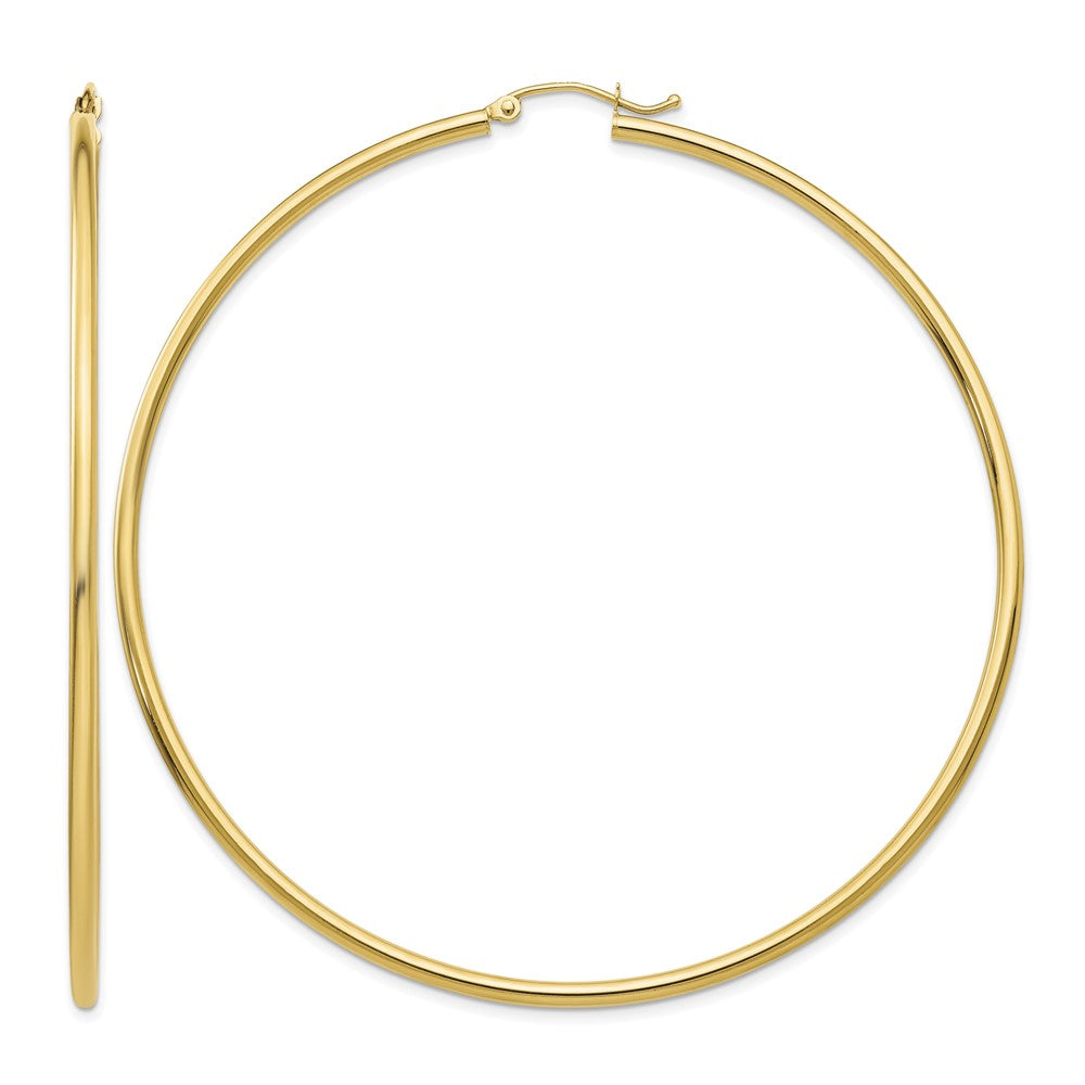 14k 2x70mm Polished Lightweight Round Tube Hoop Earrings, 70 x 2 mm