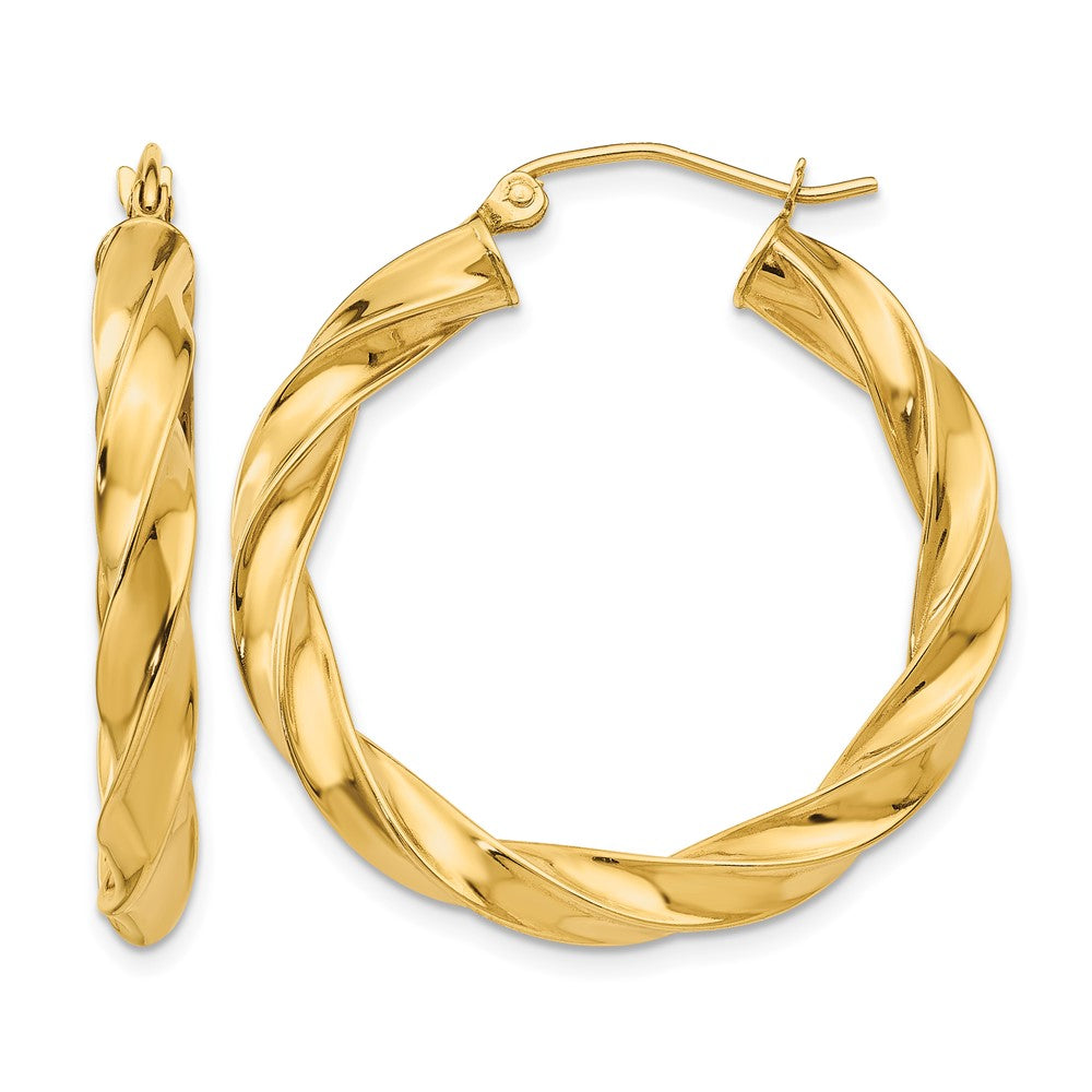 14k Light Twisted Hoop Earrings, 29.5 x 4 mm