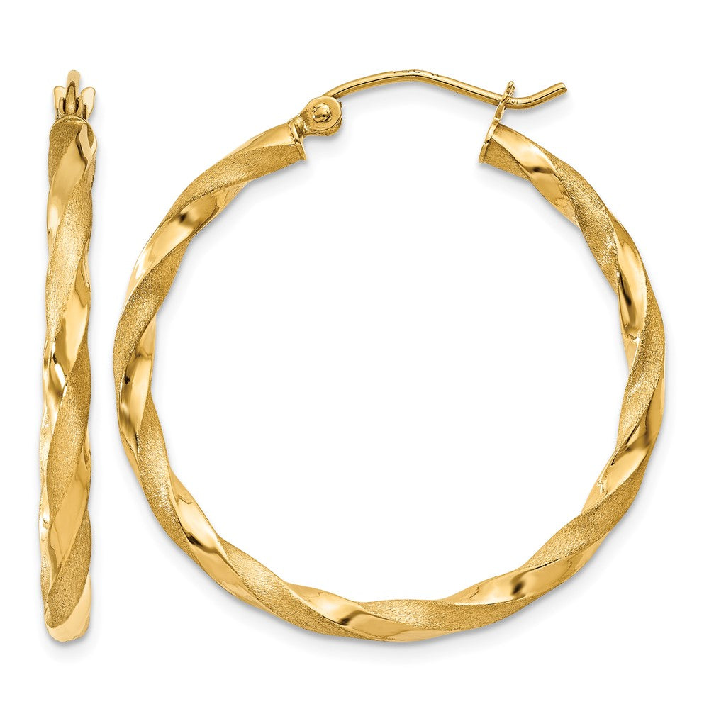 14k Polished & Satin Twisted Hoop Earrings, 32 x 2.5 mm