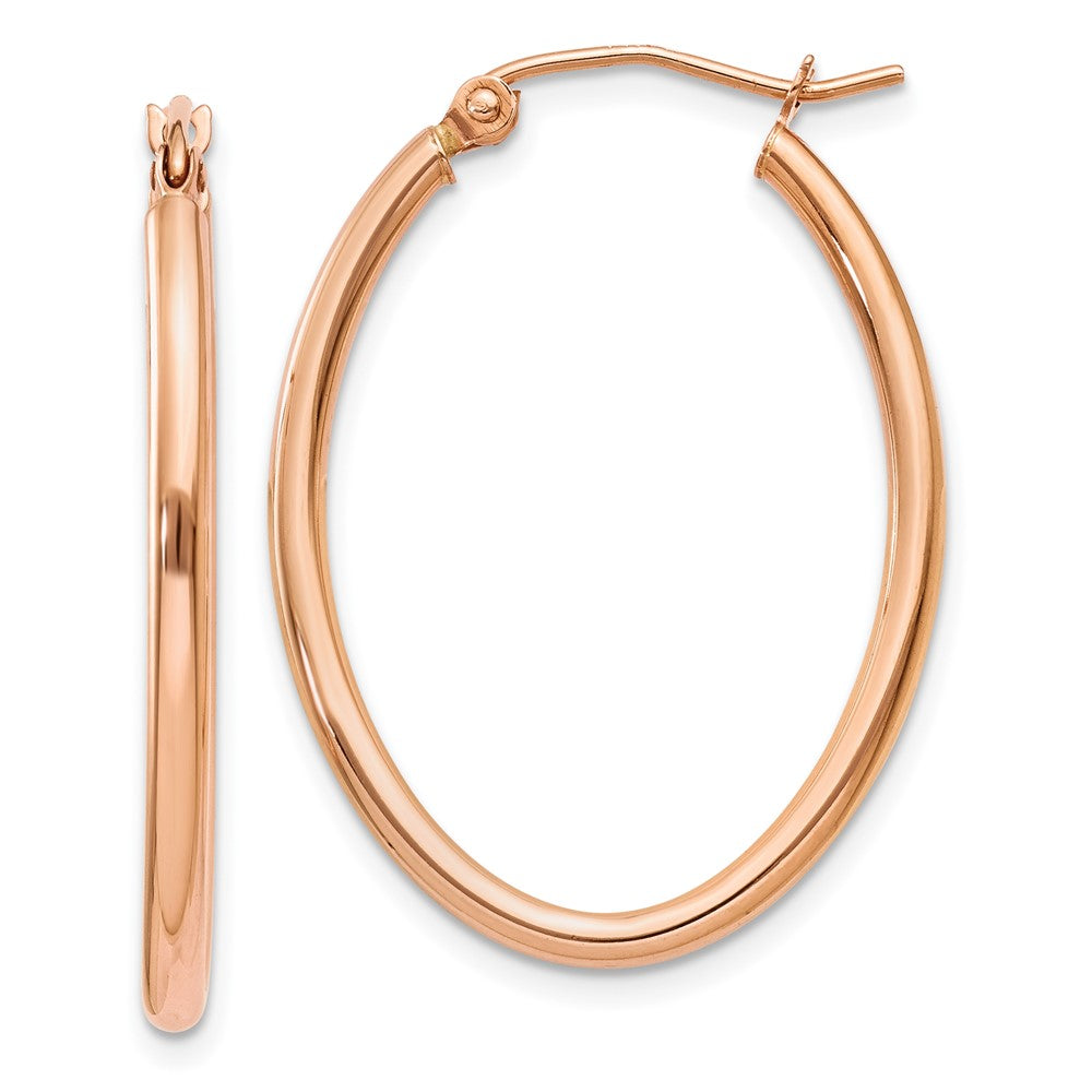 14k Rose Gold 2x30mm Polished Oval Tube Hoop Earrings, 33 x 2 mm