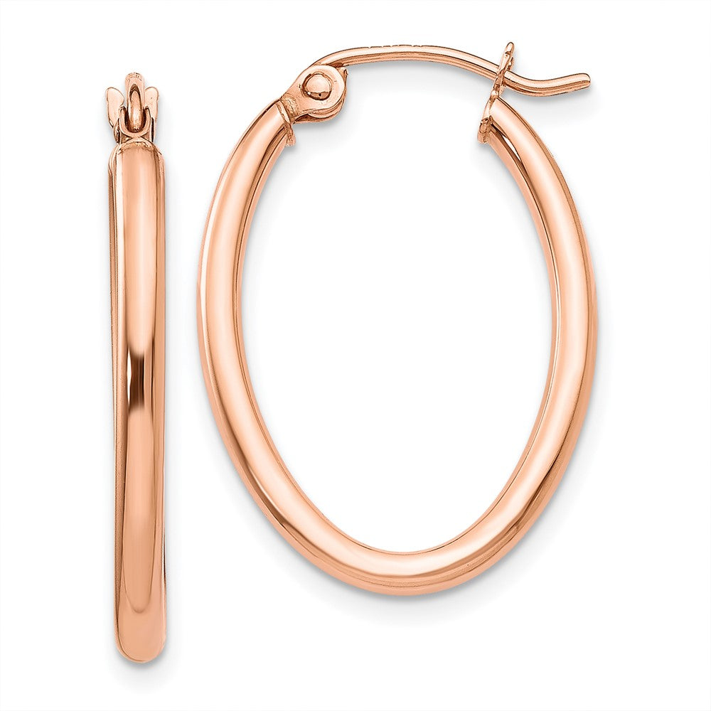 14k Rose Gold 2x24mm Polished Oval Tube Hoop Earrings, 26 x 2 mm