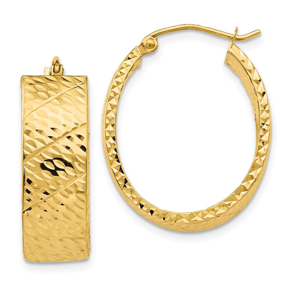 14k Diamond Cut Oval Hoop Earrings, 30.25 x 7.5 mm