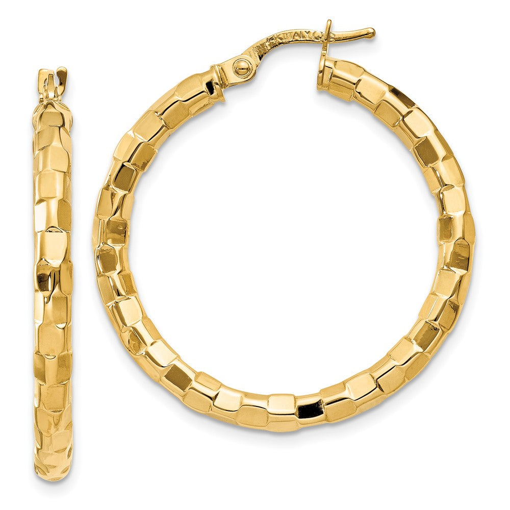 14k Polished/Textured Post Hoop Earring, 33 x 3.25 mm