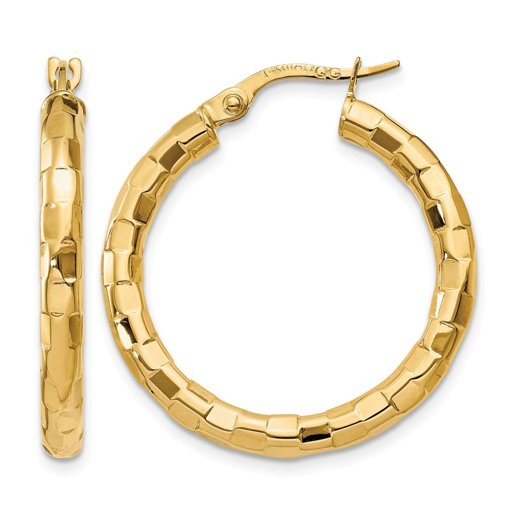 14k Polished/Textured Post Hoop Earring, 27 x 3.25 mm
