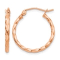 14k Rose Gold Twisted Hoop Earrings, 15 x 2 mm