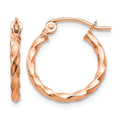 14k Rose Gold Twisted Hoop Earrings, 16 x 2 mm