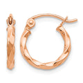 14k Rose Gold Twisted Hoop Earrings, 12 x 2 mm