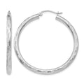 14k White Gold 3x40mm Diamond-cut Tube Hoop Earrings, 40 x 3 mm