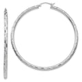 14k White Gold 3x60mm Diamond-cut Tube Hoop Earrings, 60 x 3 mm