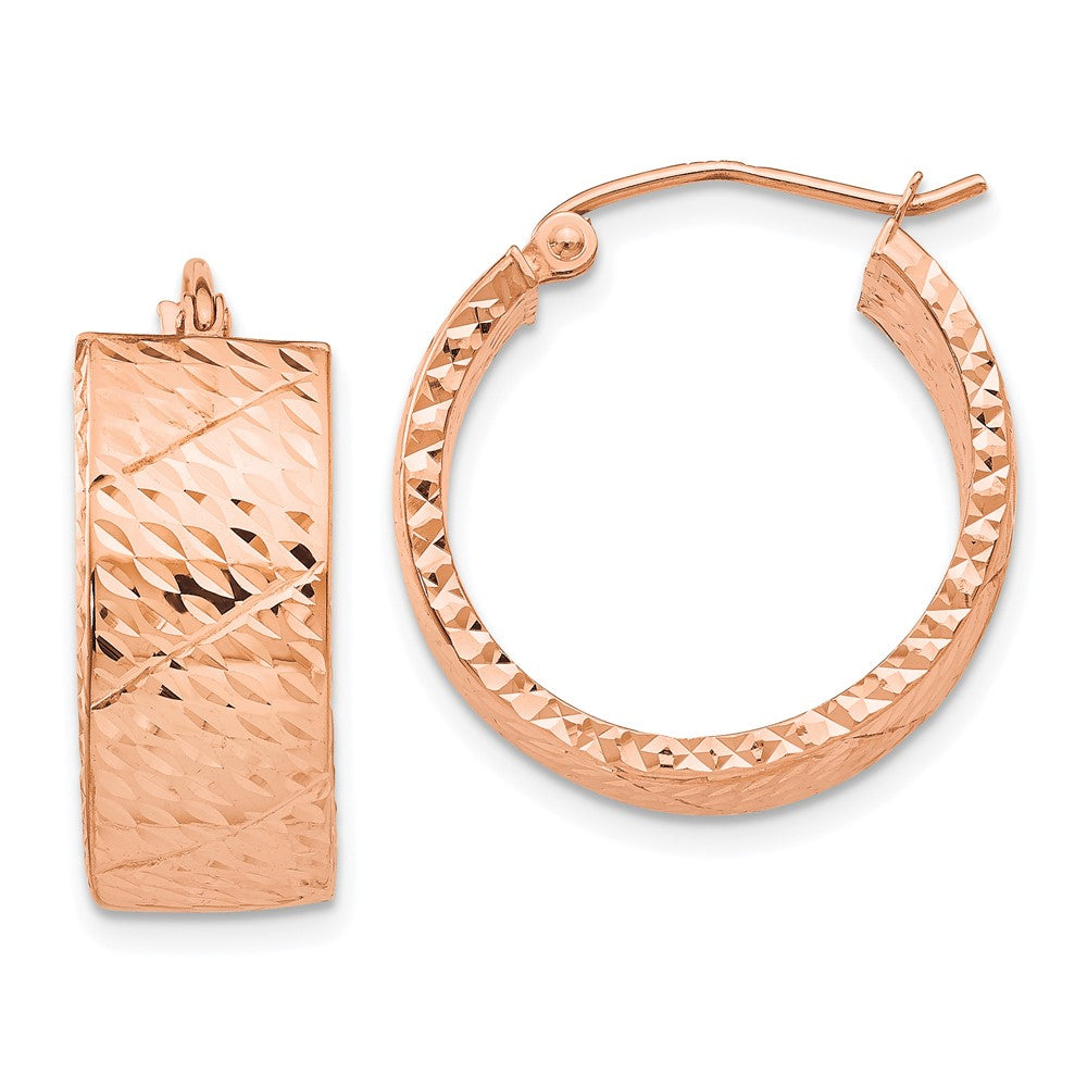 14k Rose Gold Diamond Cut Hoop Earrings, 22 x 8 mm