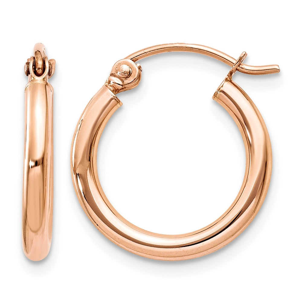 14k Rose Gold 2x15mm Polished Lightweight Tube Hoop Earrings, 15 x 2 mm