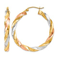 14k Tri-color Light Twisted Hoop Earrings, 34 x 4 mm