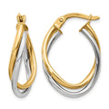 14K Two-Tone Polished Oval Hoop Earrings, 20 x 4 mm