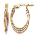 14K Tri-Color Polished Oval Hoop Earrings, 22 x 3.5 mm
