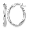 14K White Gold Polished Oval Twist Hoop Earrings, 18 x 2 mm