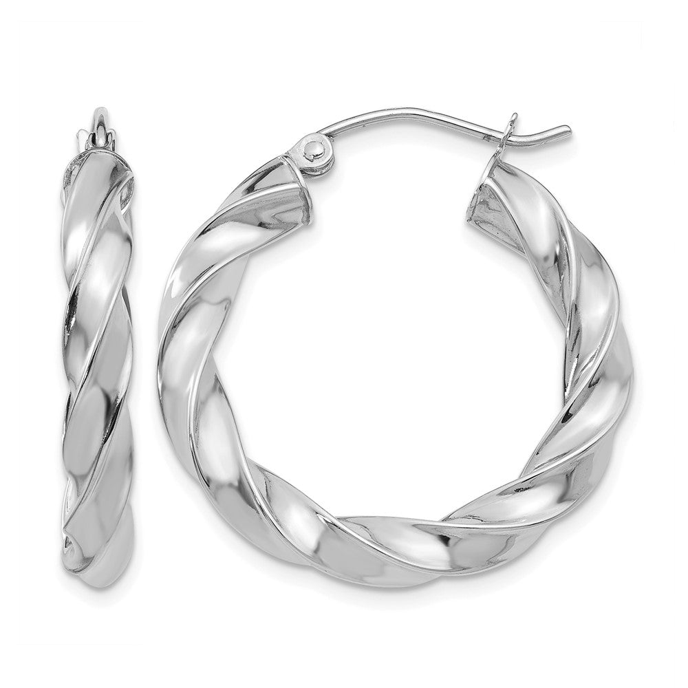 14k White Gold Light Twisted Hoop Earrings, 26.25 x 4 mm