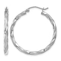 14k White Gold Polished & Satin Twisted Hoop Earrings, 32 x 2.5 mm