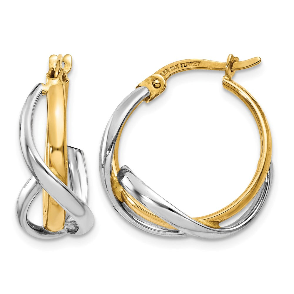 14K Two-Tone Polished Twisted Hoop Earrings, 20 x 5 mm